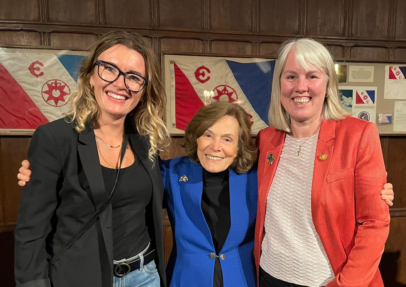 Marta Krupinska (CUR8), Sylvia Earle (National Geographic Society), and Gabrielle Walker at the launch of the Norwegian Initiative held at the Explorers Club, NYCW 2023